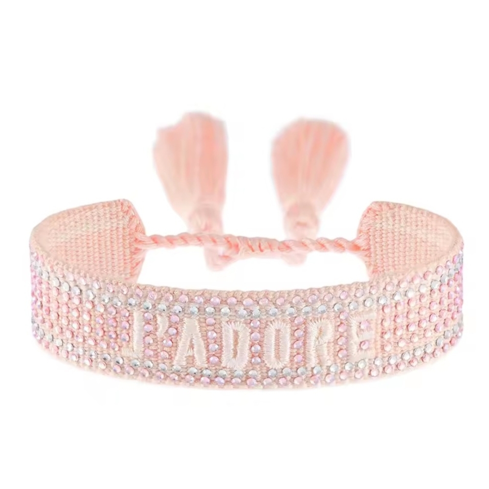 Woven & Beaded Bracelet with J'ADORE Embroidery NWOT